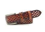 Men's Large Metal Buckle Hollow Wide Waist Belt Genuine Leather 1.5 Inches Wide