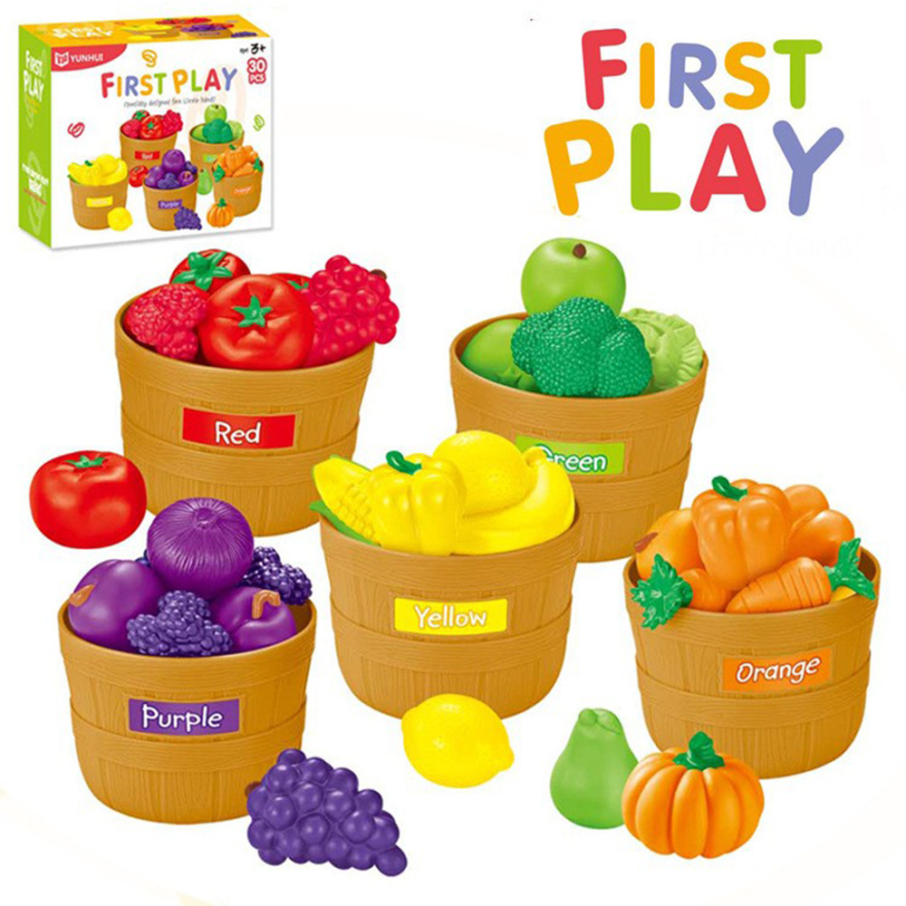 Unisex Children's Day Five Color Bucket Vegetable Soft Gum Fruit Set Kitchen Food Puzzle Toy Gift