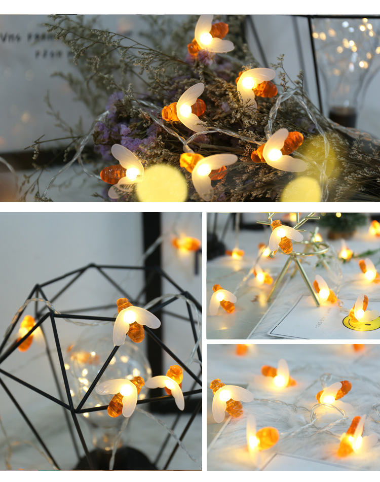 Solar String Lights LED 8 Modes Honey Bee Fairy Lights Outdoor Waterproof Simulation Honey Bees Decor for Garden Christmas Decor