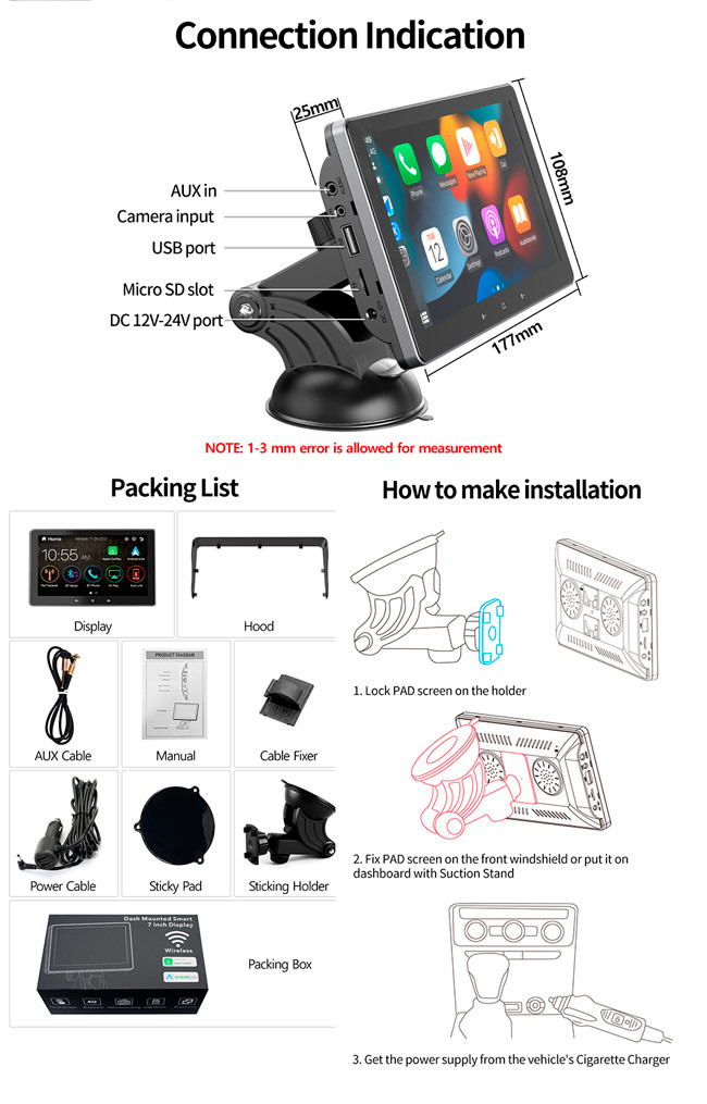 IPS Screen Wireless Apple Carplay 1024x600 High Definition Car Navigation Carplay