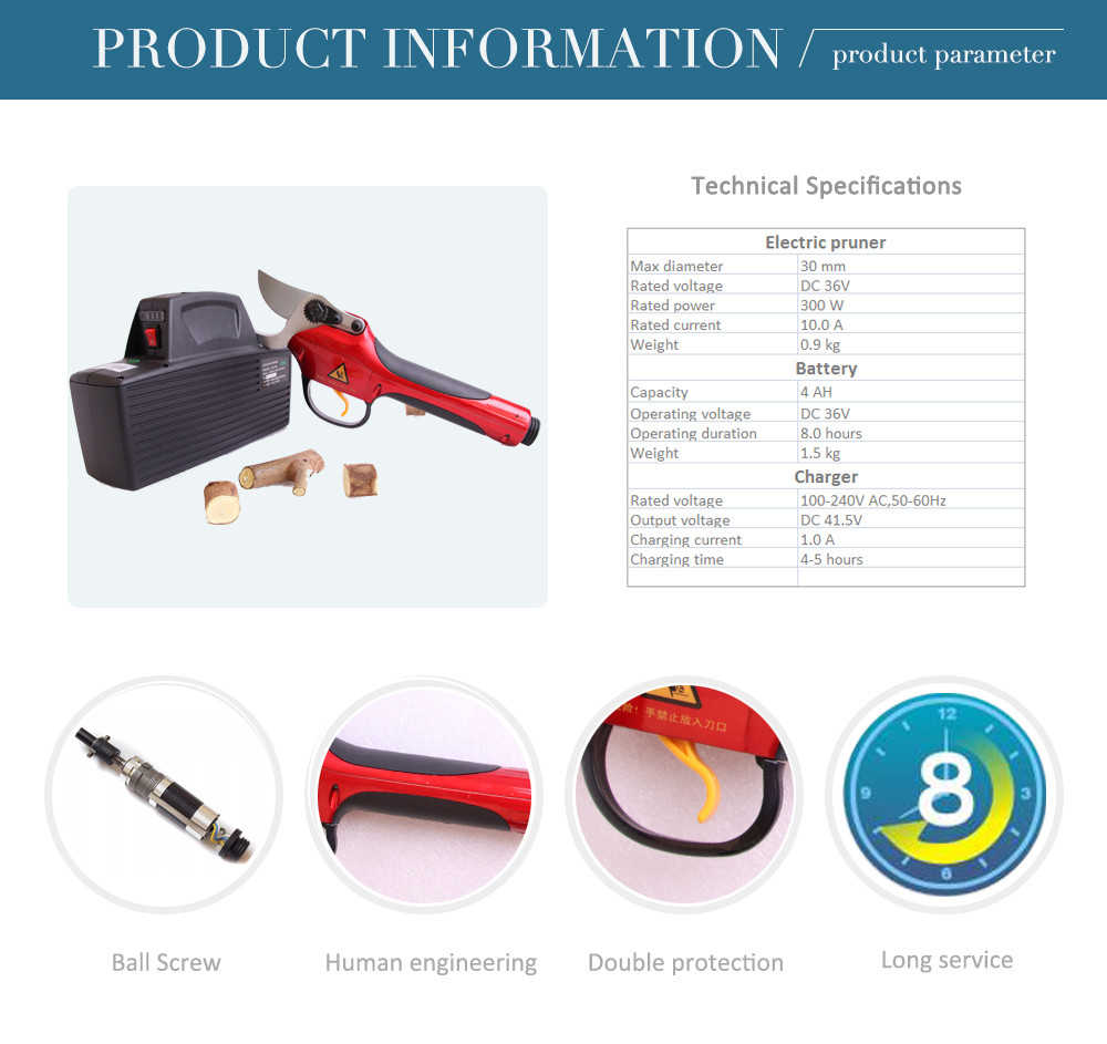 Swansoft 36V Lithium Battery High Speed Electric Grape Tree Pruning Shears 3.0CM Electric Bypass Pruner