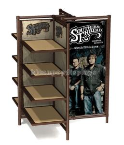 China Freestanding Advertising Wood Shelving 4 - Way Retail Clothing Racks Customized wholesale