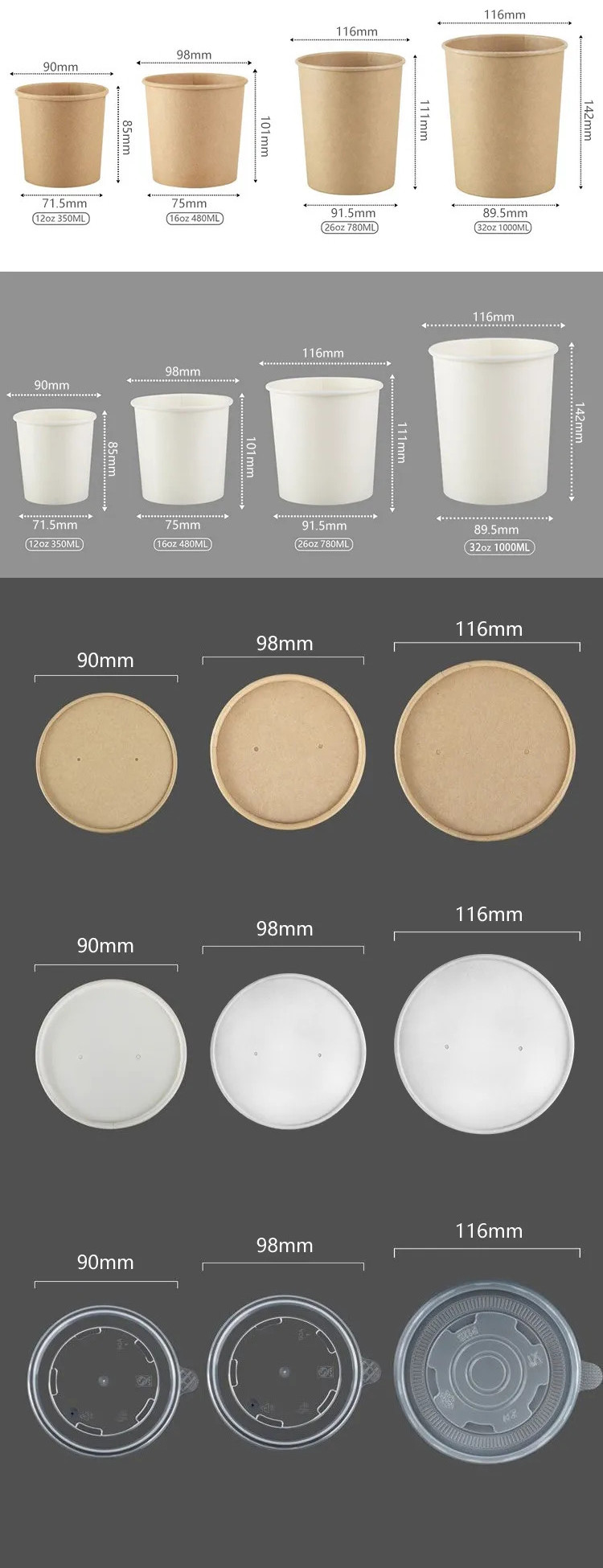 Disposable 8oz 12oz 16oz 20oz 24oz soup tub with lid Eco Friendly Take Away Food Snack Packaging