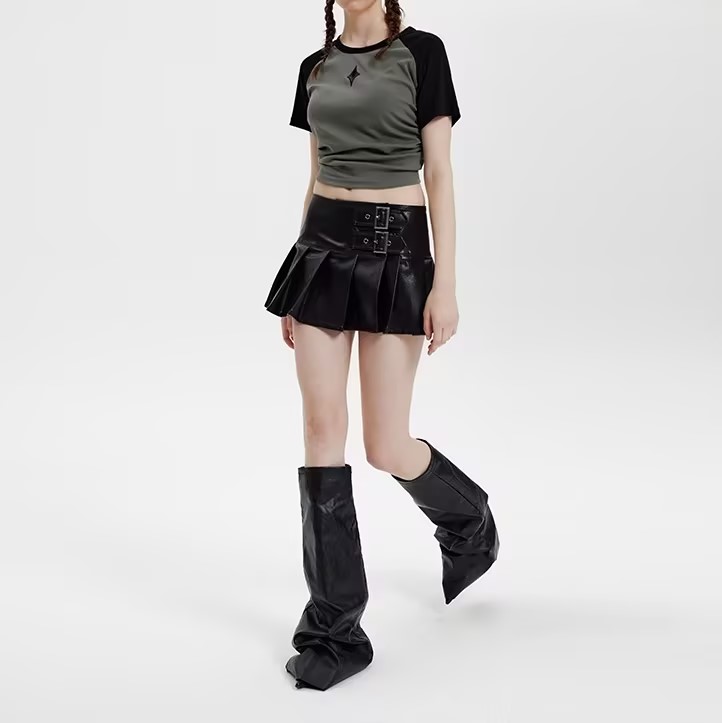 Customized American Retro Street Stitching Contrast Color Y2K T-Shirt Summer for Women