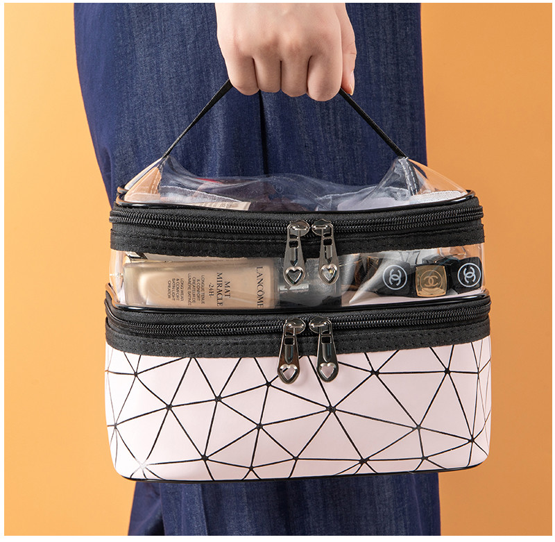 Double Layer Makeup Bag Case With Adjustable Dividers