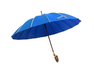 China Wind Resistant J Shape Blue Golf Umbrella , Raines Umbrella Wooden Handle wholesale
