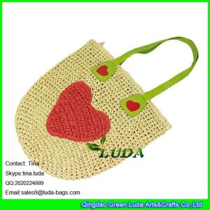 China LUDA 2016 new paper straw beach bag handmade crochet bag with heart wholesale