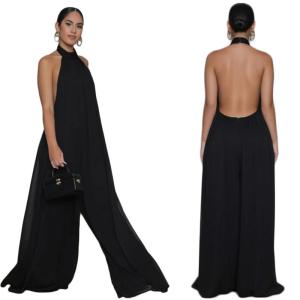 China Women Long Flare Sleeve Loose Jumpsuit Wide Leg Casual Trousers wholesale