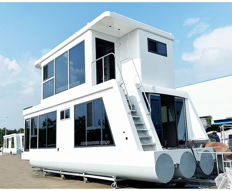 Two Story 4.0m Width Aluminum Boat House 11.5m Length Luxury Floating Houseboat