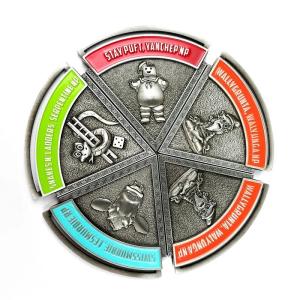 China 5 Part Antique Silver Segment Custom Event Medals With Magnet wholesale