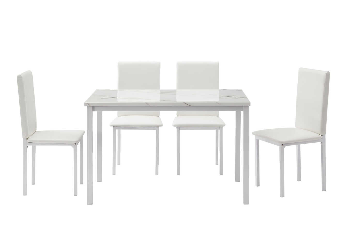 41.8" W Table Five Piece Dining Room Table And Chair Set Marble Top