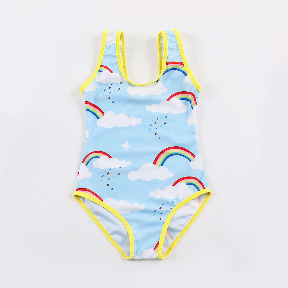 Kid's rainbow print sport style swimwear one piece swimsuit