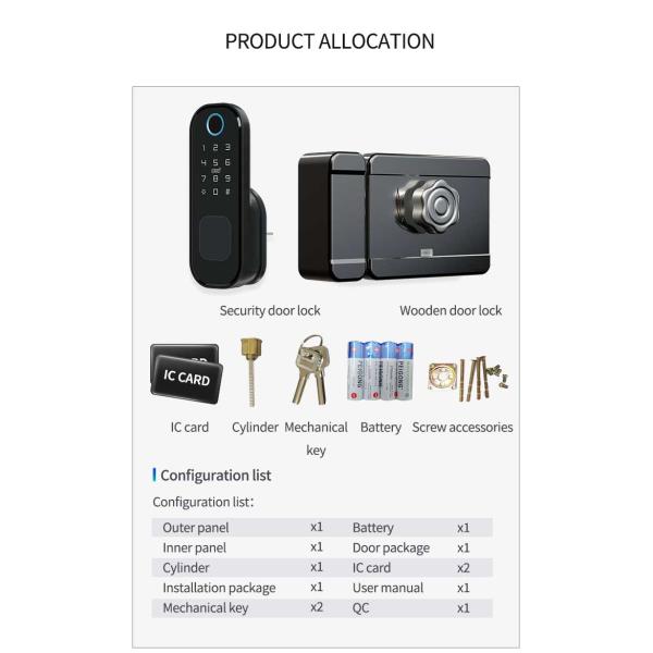 Fingerprint Digital Smart Life Door Lock Tuya Smart Phone App Control