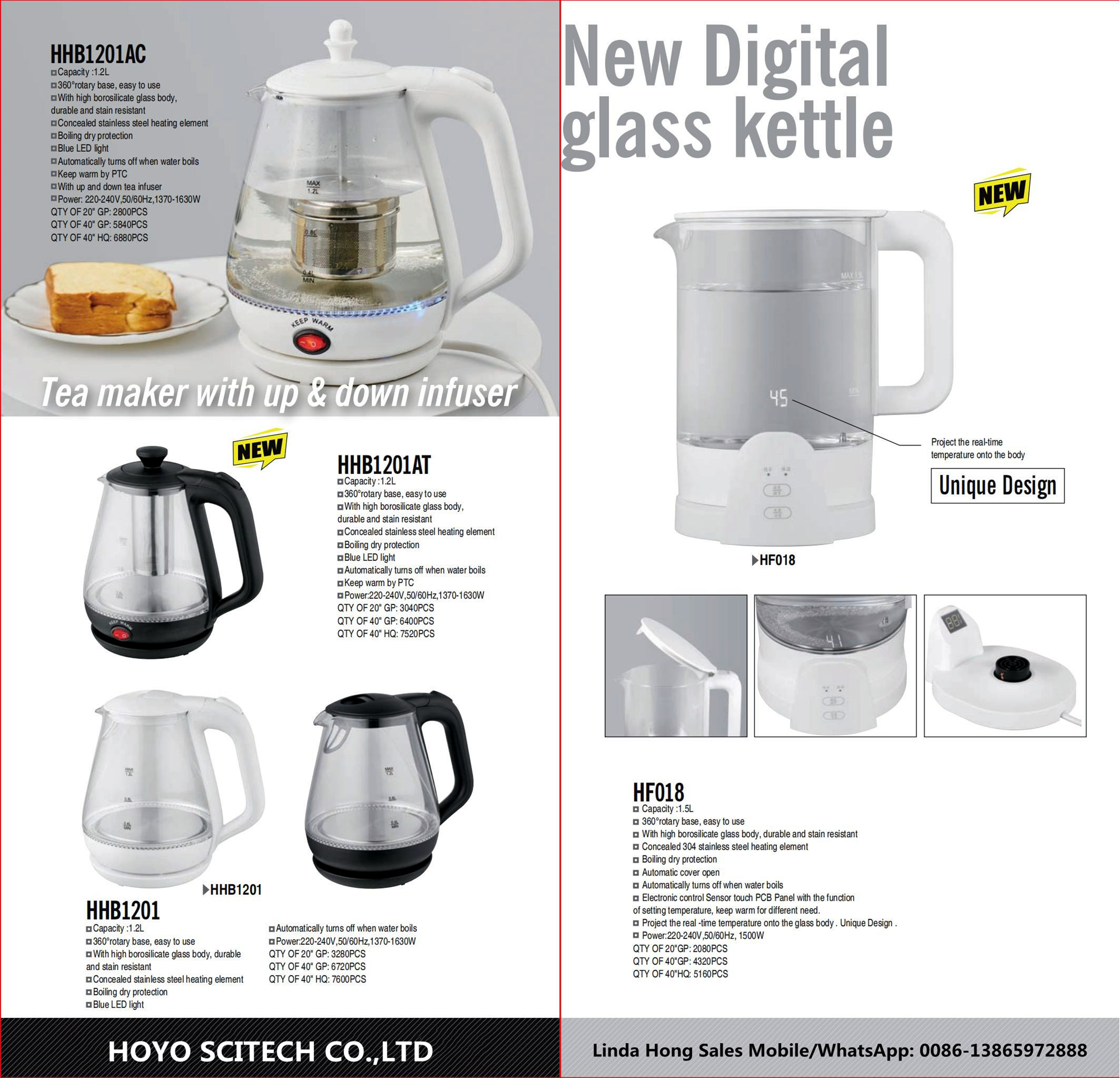 50/60Hz Glass Coated Electric Tea Kettle for Kitchen Household