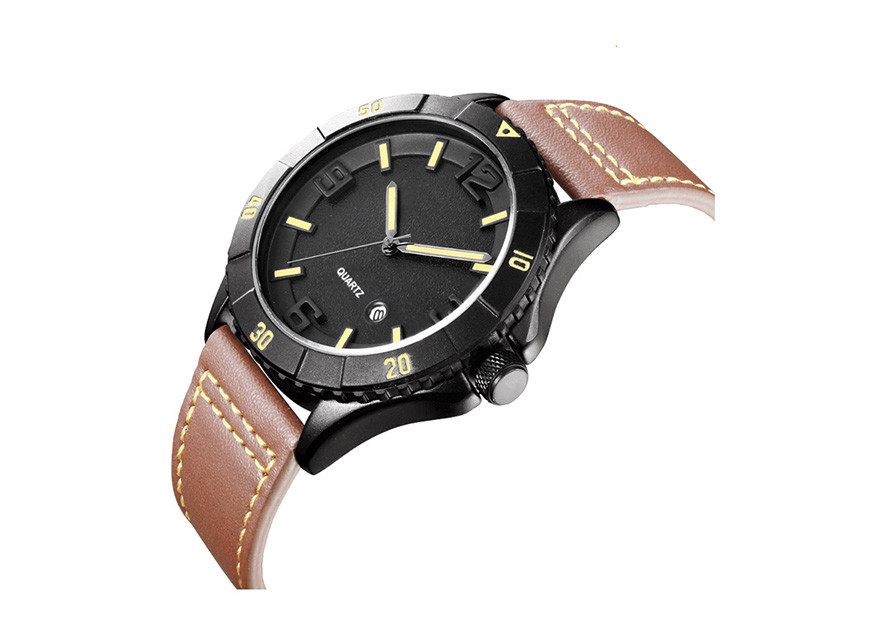 Nickel Free Alloy Classic Quartz Watch Leather Strap PVD Plating