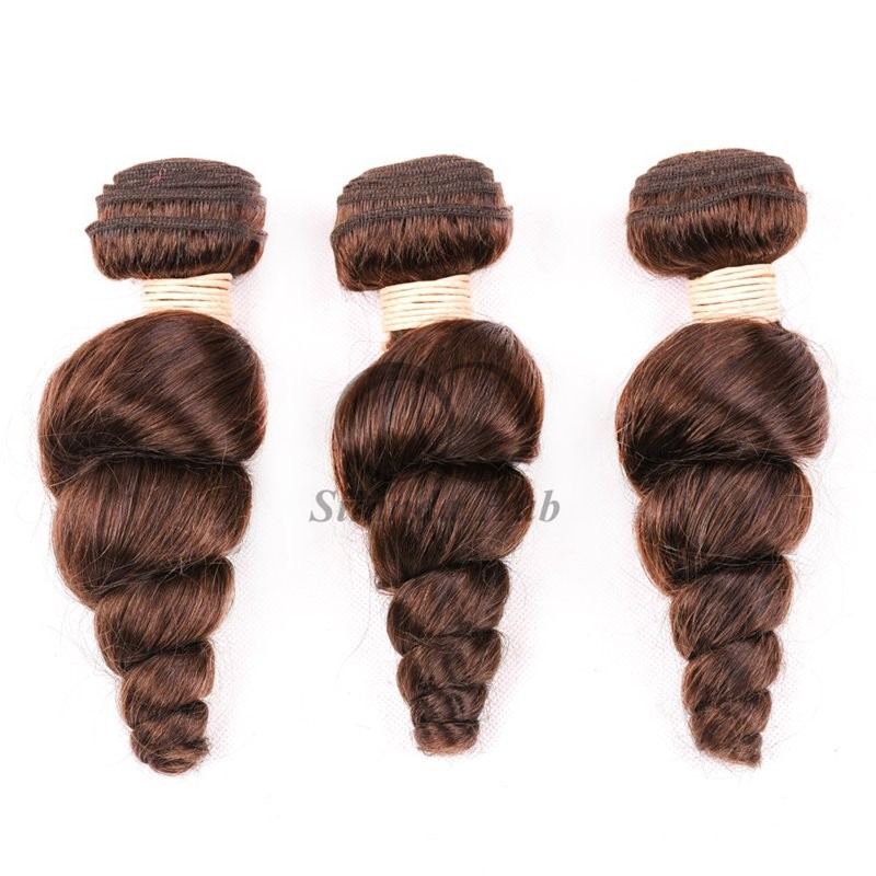 #4 Medium Brown Loose Wave Remy Human Hair Bundles Sew In Weave Bundles Brazilian Bundle Deals