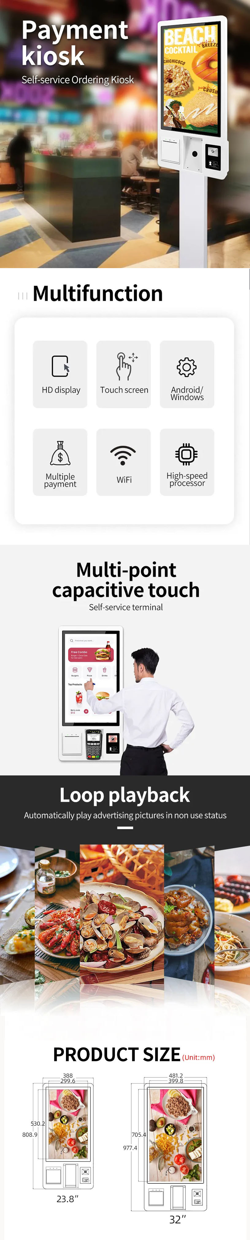 Lce Capacitor Touch Screen Pos Terminal Cash Register Service Terminal Payment Kiosk