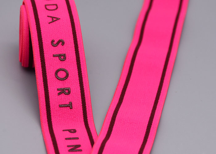 Washable Garment Label Polyester Elastic Band With Custom Silicone Logo Printed