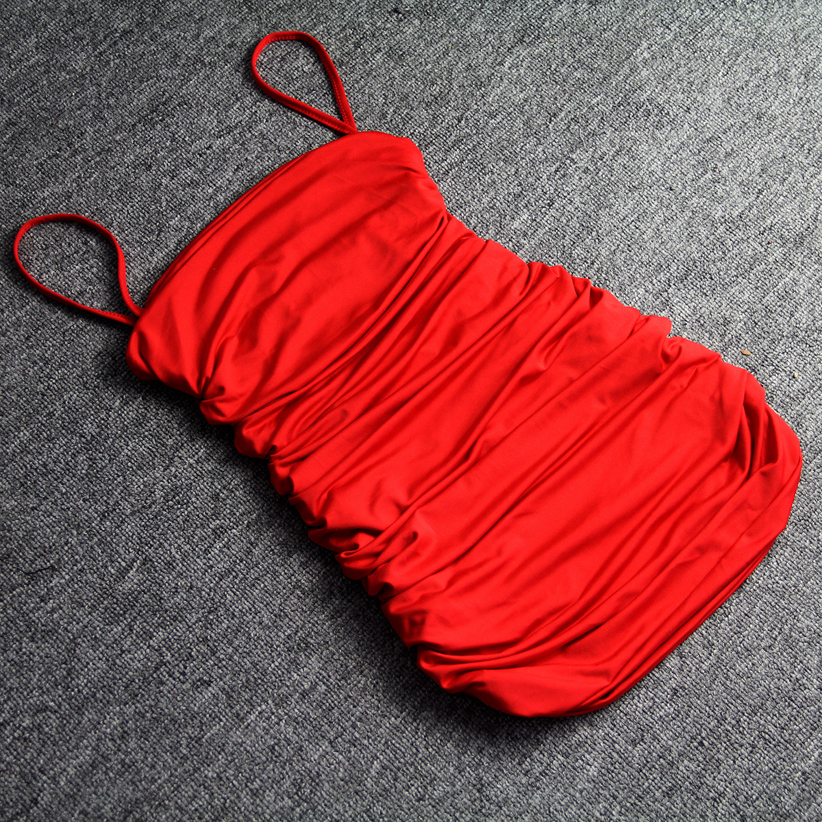 Spaghetti Straps Club Stretch 66cm Sleeveless Pleated Bodycon Dress