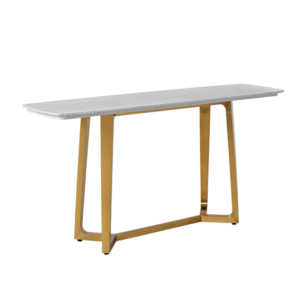Rectanagle Stick SS Marble Top Console Table 2.4 Meter Long