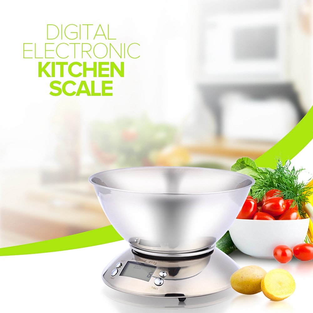 Electronic kitchen scale stainless steel peel fruit scale baking weighing 1g bowl scale temperature function