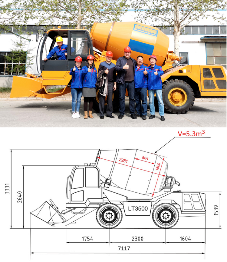 Diesel Engine Mobile Concrete Mixer 3.5m3 Capacity Self Loading YC4125Z 92kw