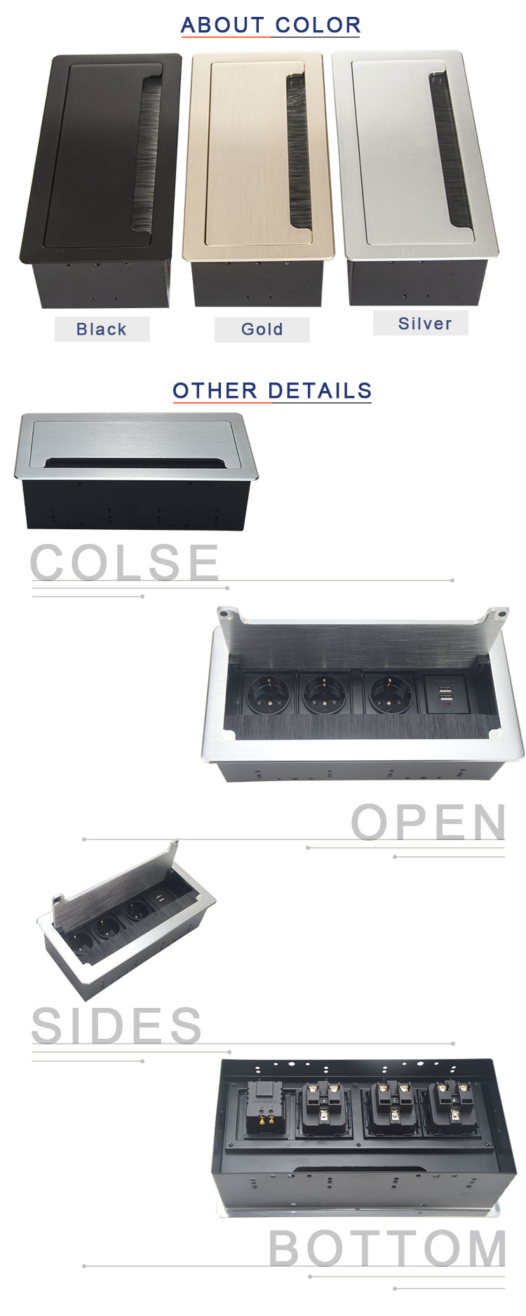 BNT Available Customized Modules Three EU Standard Power Plug desktop power plug outlet Used In Office Room BF804