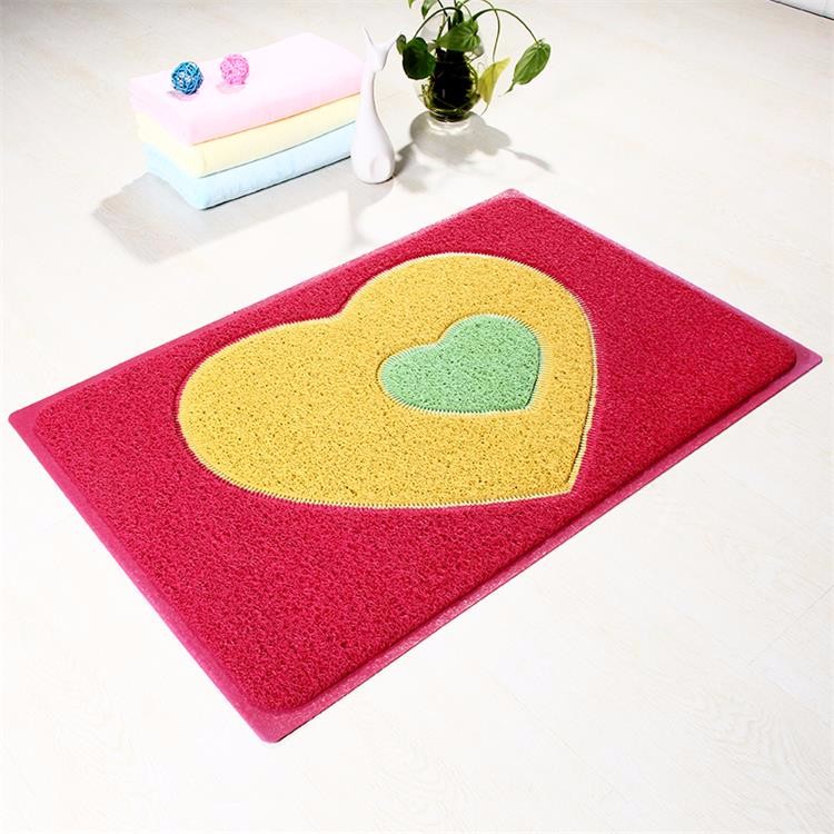 Solid Color Coir Fiber Matting Double Hearts Design Seamed Pattern