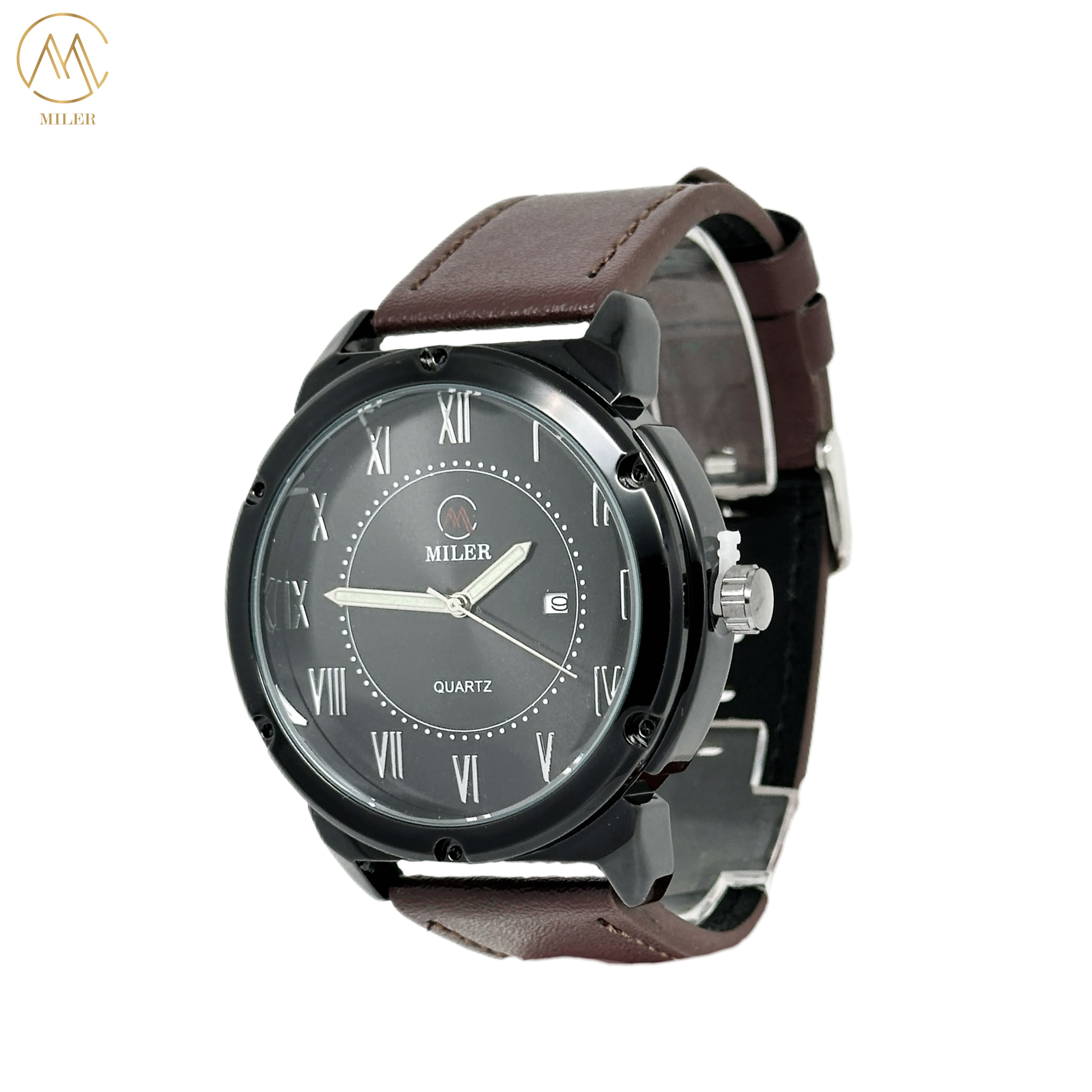 Hot Sell Alloy White Black Metal Quartz Movt Watch With Leather Strap