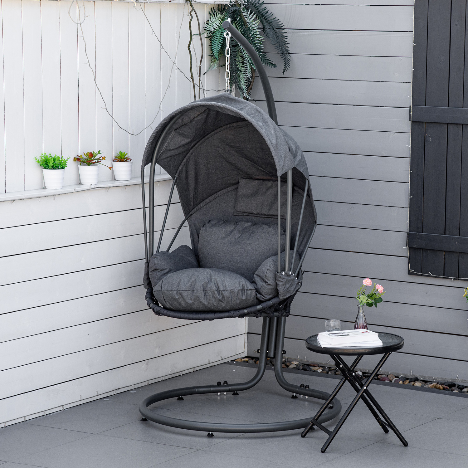 AJUNION Foldable Egg Chair and Stand The Perfect Combination for Outdoor Furniture