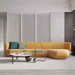 Technology Leather L Shaped Living Room Sofa Birch Legs Yellow