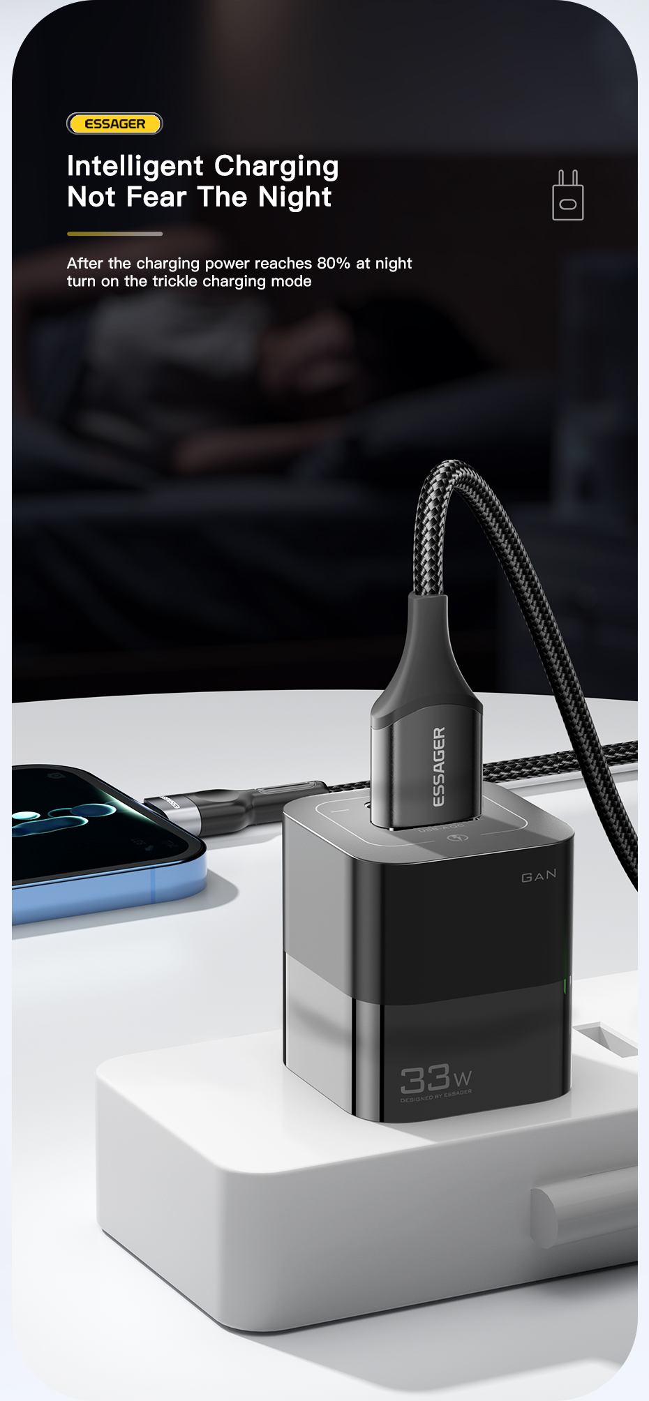 Square Brick Type C Small Travel Fast Cellphone Charger 33w 5A With GaN US Plug USB Port