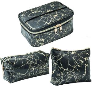 China 3 Packs Marble PU Cosmetic And Toiletry Bags For Women wholesale