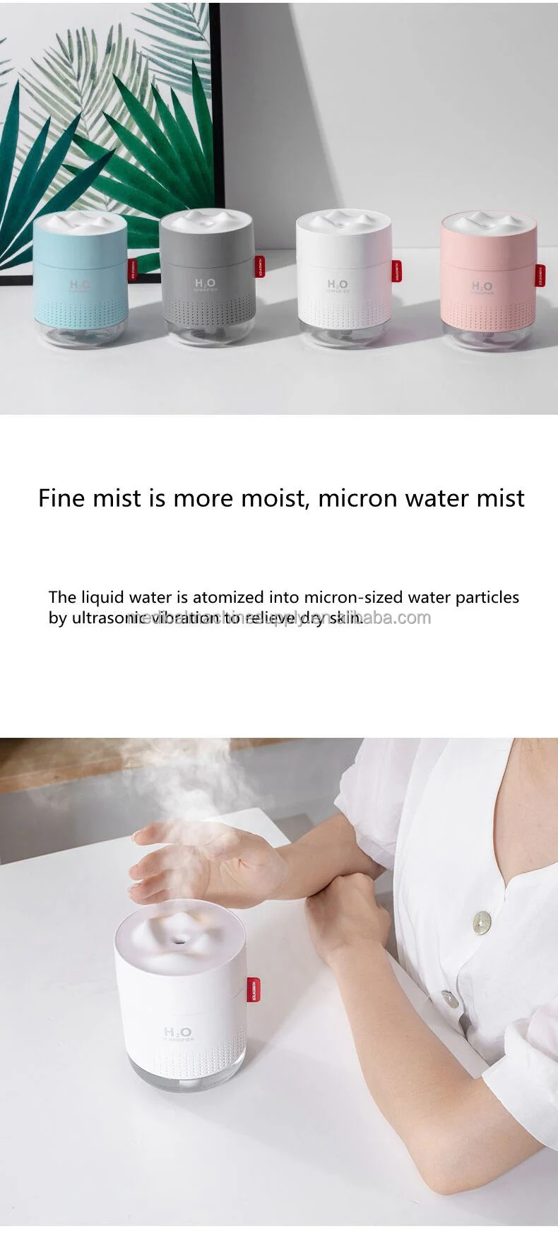 Portable H2O Humidifier Cool-Mist Impeller Humidifier with ABS PP Silica Gel Material