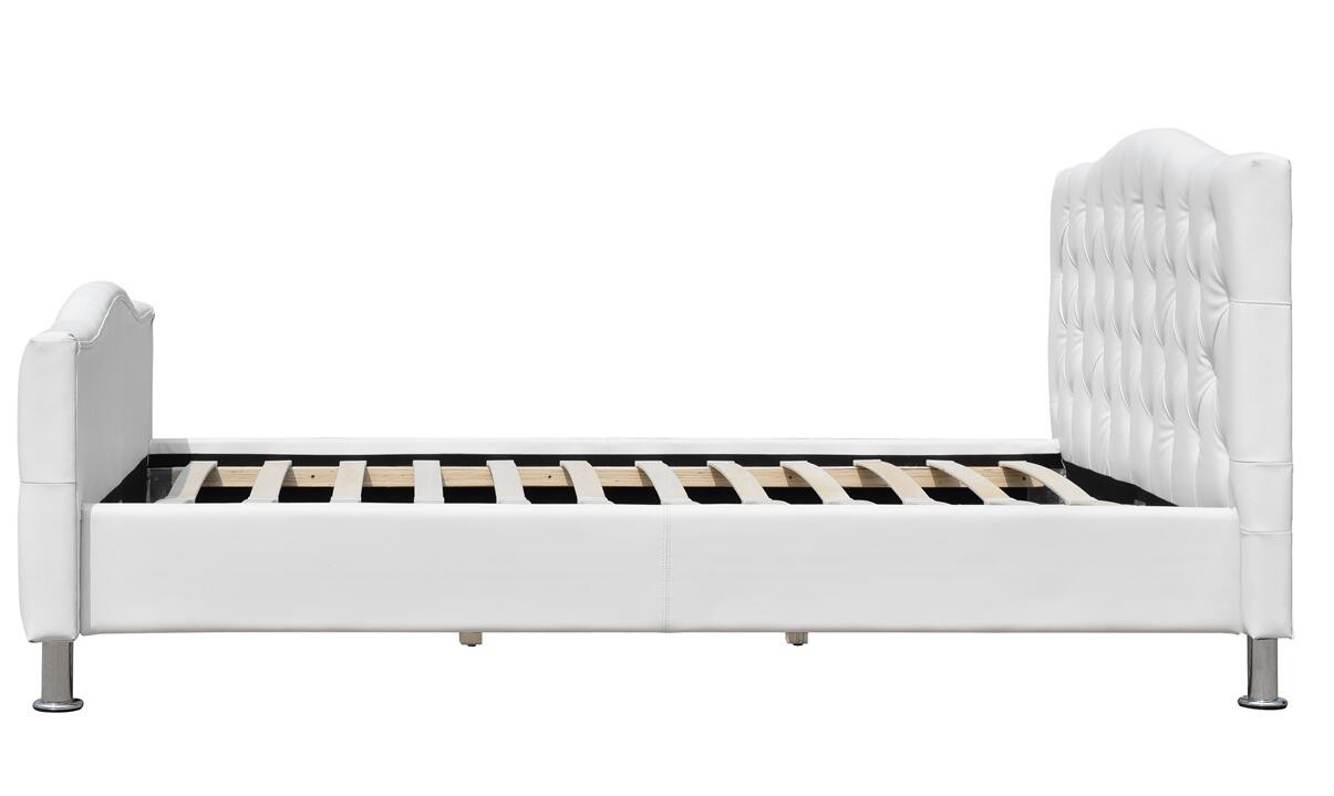 White Diamond Tufted Leather Queen Size Bed Frame Crystal Buttons BSCI