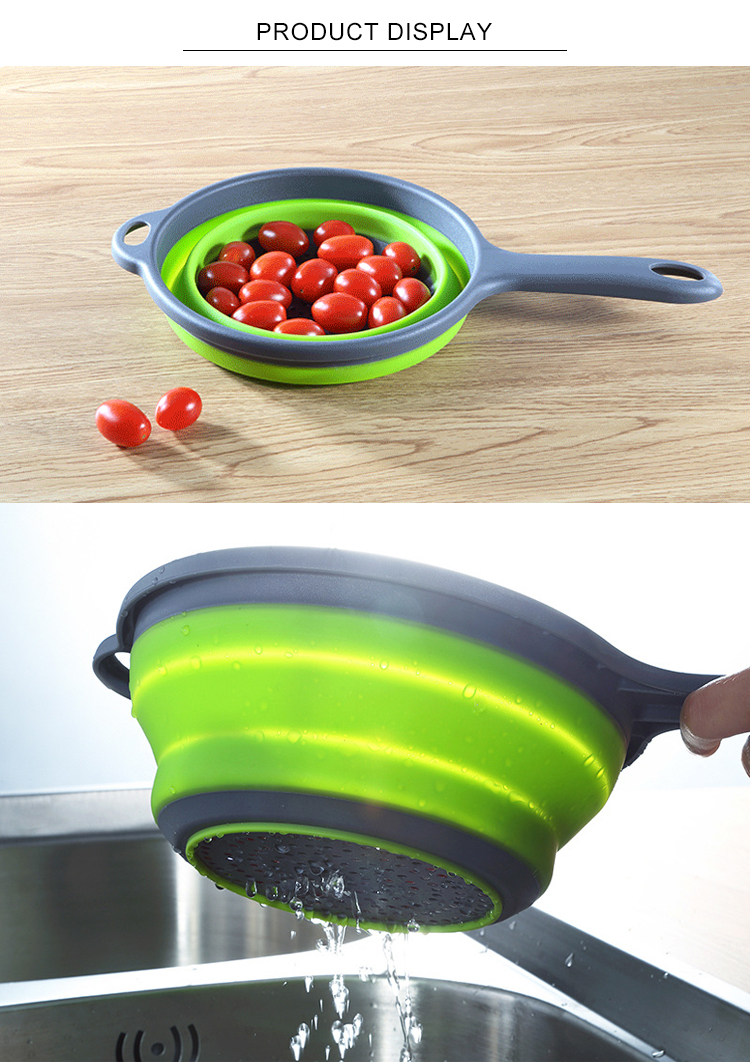 1400ML high quality Kitchen Foldable TPR Strainers Collapsible Colanders with Handles