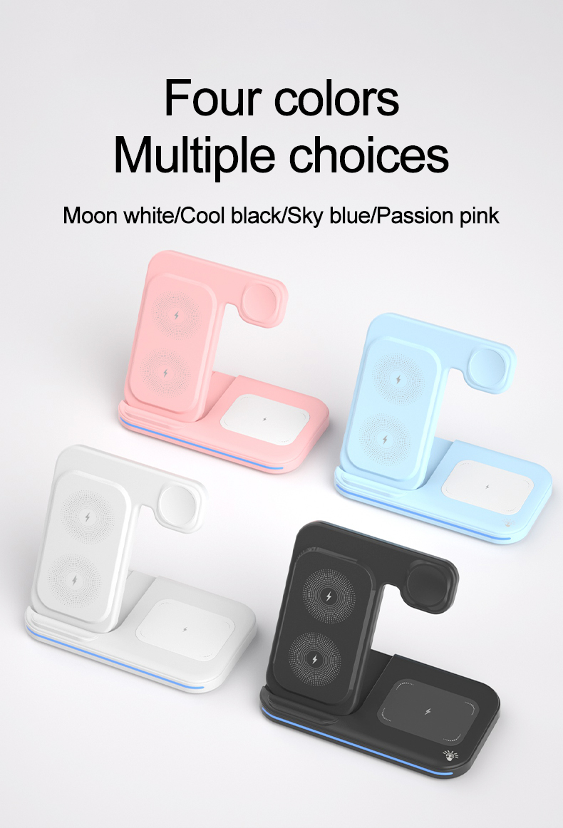 Portable 15W 3 In 1 Fast Charging Desktop Foldable Mobile Phone Universal QI Wireless Charger Stand Holder For Phone Airpod iWatch