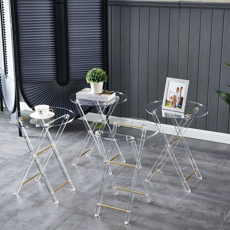 Round Folding Acrylic End Table Coffee Table Set for Living Room Hotel Coffee Shop Customized Thickness