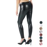 Fleece Lined Womens Black Faux Leather Leggings Mid Waist
