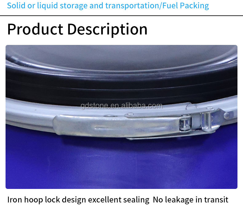 125L Chemical Plastic HDPE Open Top Drum With Iron Hoop Ring 80 Degree
