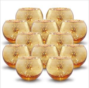 China Speckled gold Round Mercury Glass Votive Candle Holders on sale