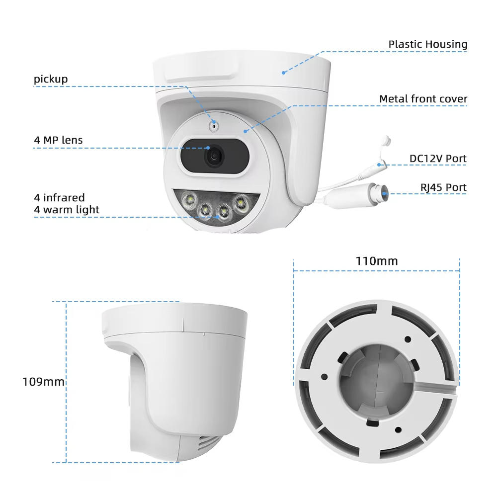 IP Night Vision Dome Network Camera with Audio 2K 4MP Indoor Security Cctv POE IP Dome Camera