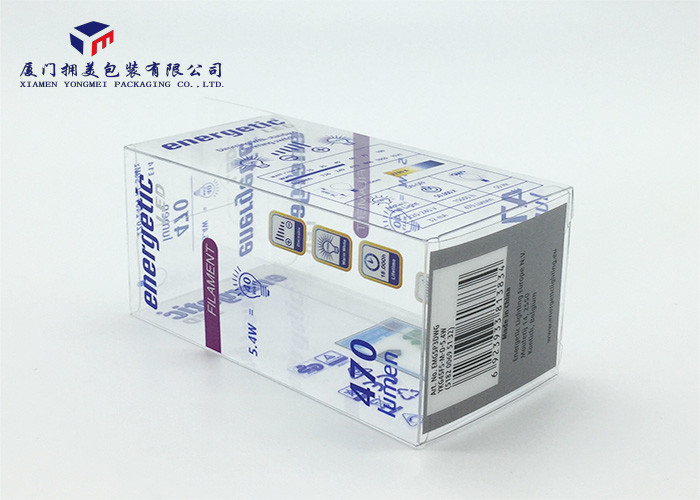 LED Lamp Custom Printed Plastic Boxes Hang Strip On Top PET Plastic Box 9cm Height