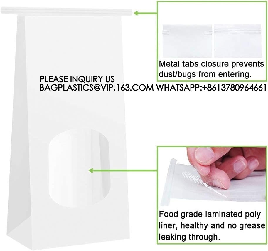 Tin Tie Tab Lock Bags White Window Bags Coffee Bags Cookie Bags Treat Bags Popcorn Bags Bakery Bags with Window