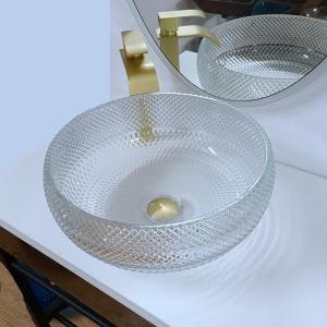 China Clear Glass Vessel Basins Crystal Round Artistic 10 Inch Vessel Sink Countertop wholesale