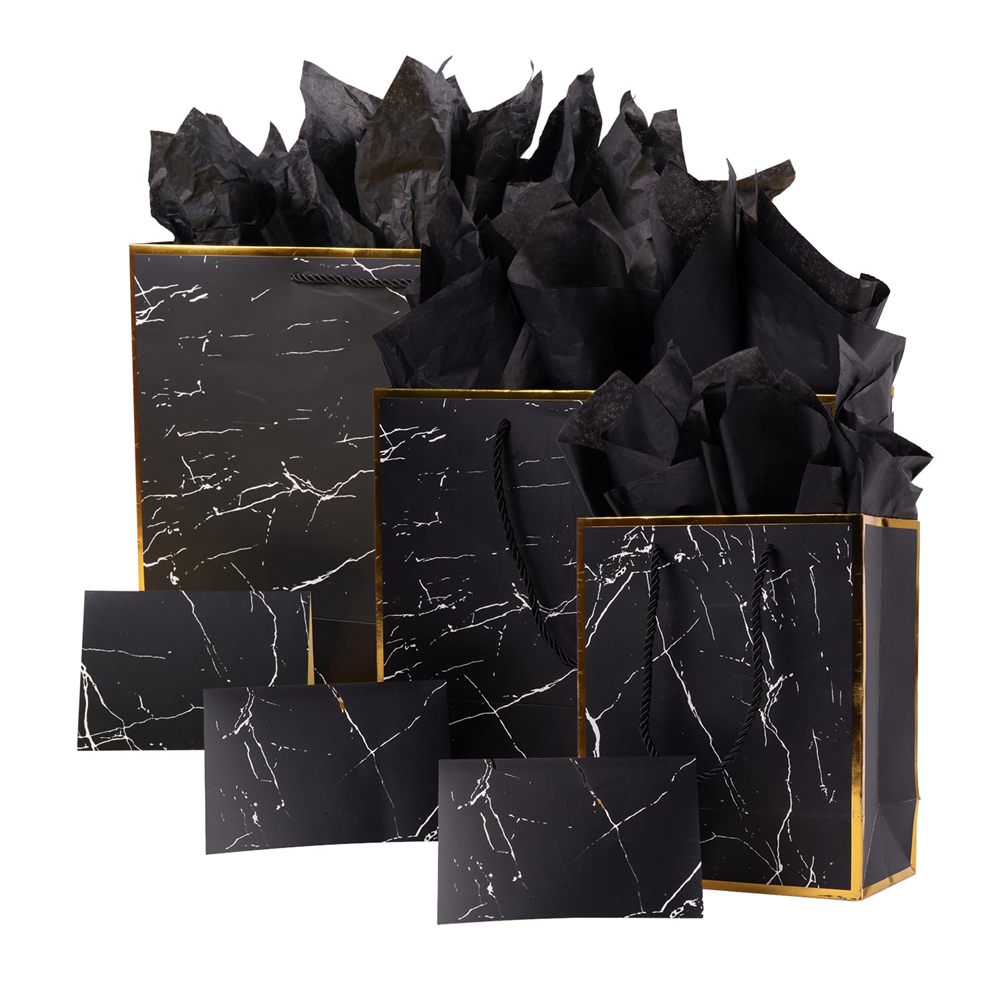Custom Print Luxury Eco Marble Black Gold Boutique Gift Carry Paper Bags for Other Tokens