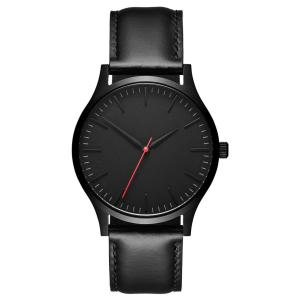 China Matte Mens Stainless Steel Black Watch Leather Band Thickness 7m wholesale