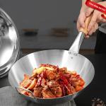 Multifunctional Kitchen Wok Pan Non Stick Stainless Steel With Wooden Handle