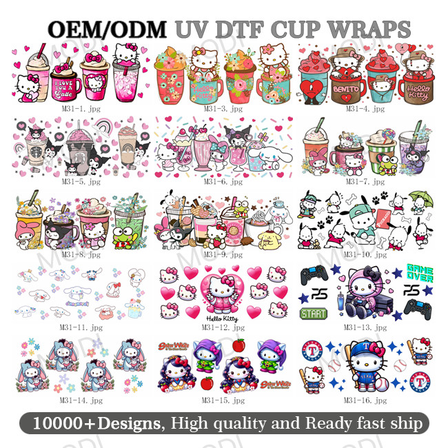 UV DTF Cup Wrap Transfer Stickers For Glass Crafting Cup Decal Stickers For 16OZ Libbey Glass Cups Coffee Theme Cartoon