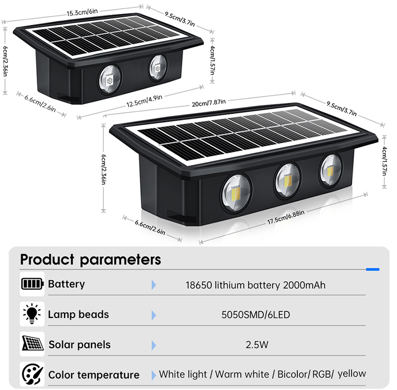 2 Mode RGB Wall Light LED Solar Powered Lights IP65 Color Changing